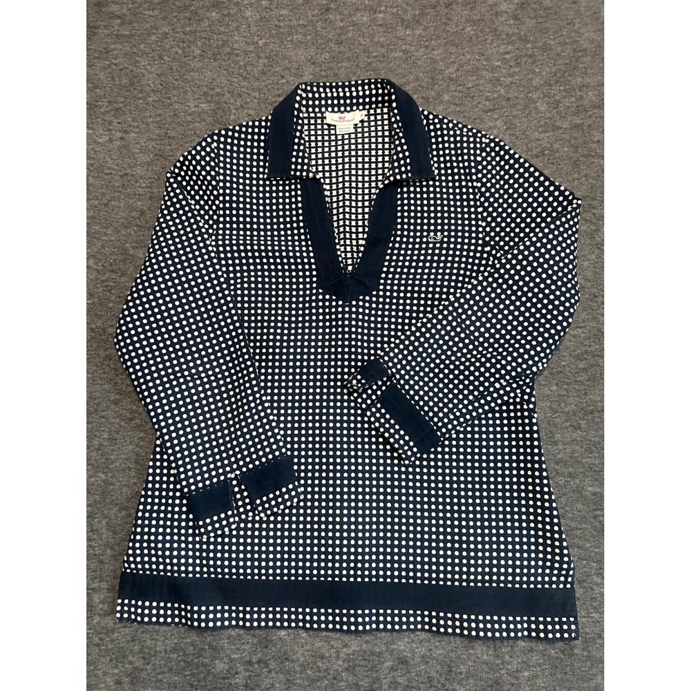 Vineyard Vines Womens Navy Blue Polka Dot Cotton Tunic Top 2W0282 Size 6